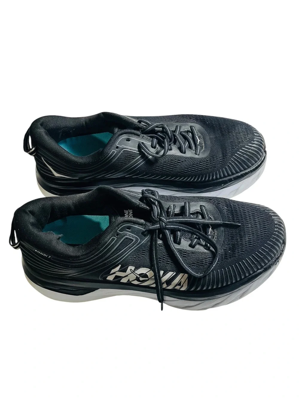 Hoka One One Bondi 7 Black Sz 10.5 D Wide Running Shoe 1110531 BWHT Max Cushion